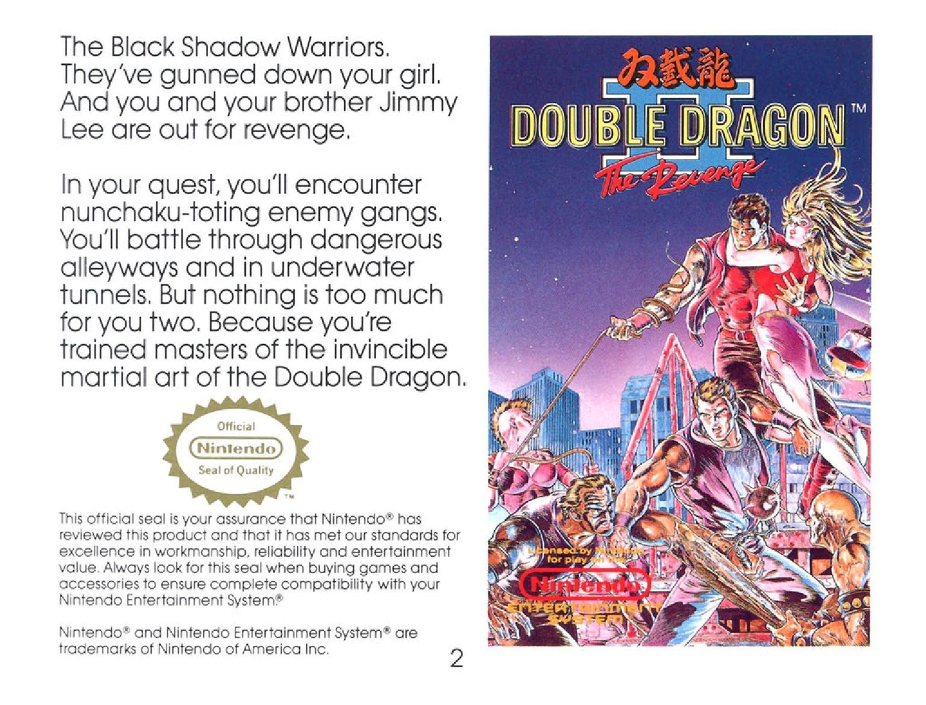 Double Dragon II - The Revenge sur Nes : La notice