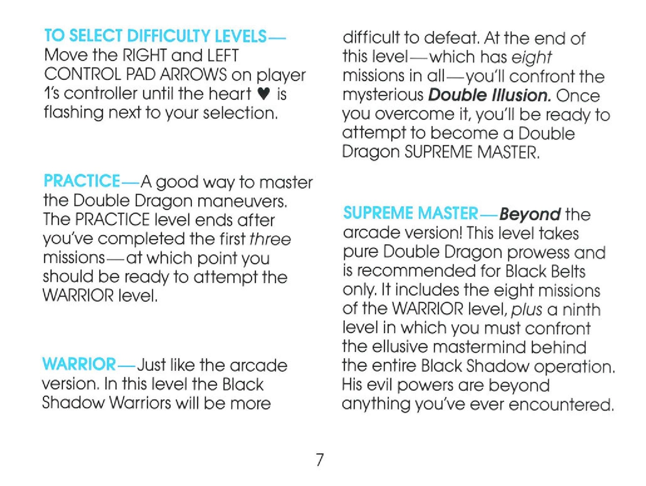 Double Dragon II - The Revenge sur Nes : La notice