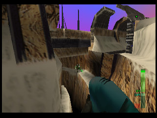 PerfectDark 007 sur Nintendo 64 - Agent Mission 9 : Skedar - part 1 : Skedar Ruins: Battle Shrine PerfectDark 007 sur Nintendo 64 - Agent Mission 9 : Skedar - part 1 : Skedar Ruins: Battle Shrine