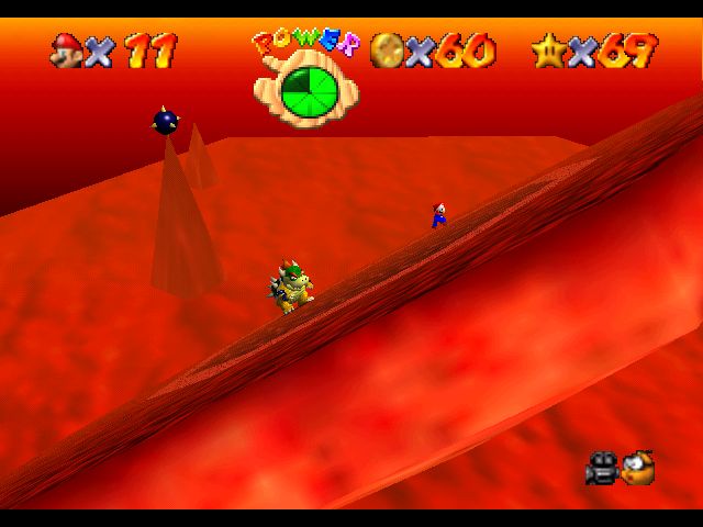 Super Mario 64 sur N64 - Le deuxième monde de Bowser - Bowser des laves Super Mario 64 sur N64 - Le deuxième monde de Bowser - Bowser des laves