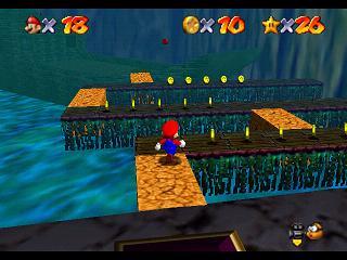 Super Mario 64 sur N64 - Niveau 3 : Baie des pirates - Pièces et généralités
