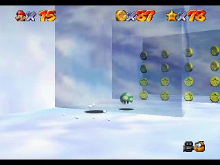 Super Mario 64 sur N64 - Niveau 10 : Chez le roi des Neiges - Pièces et généralités