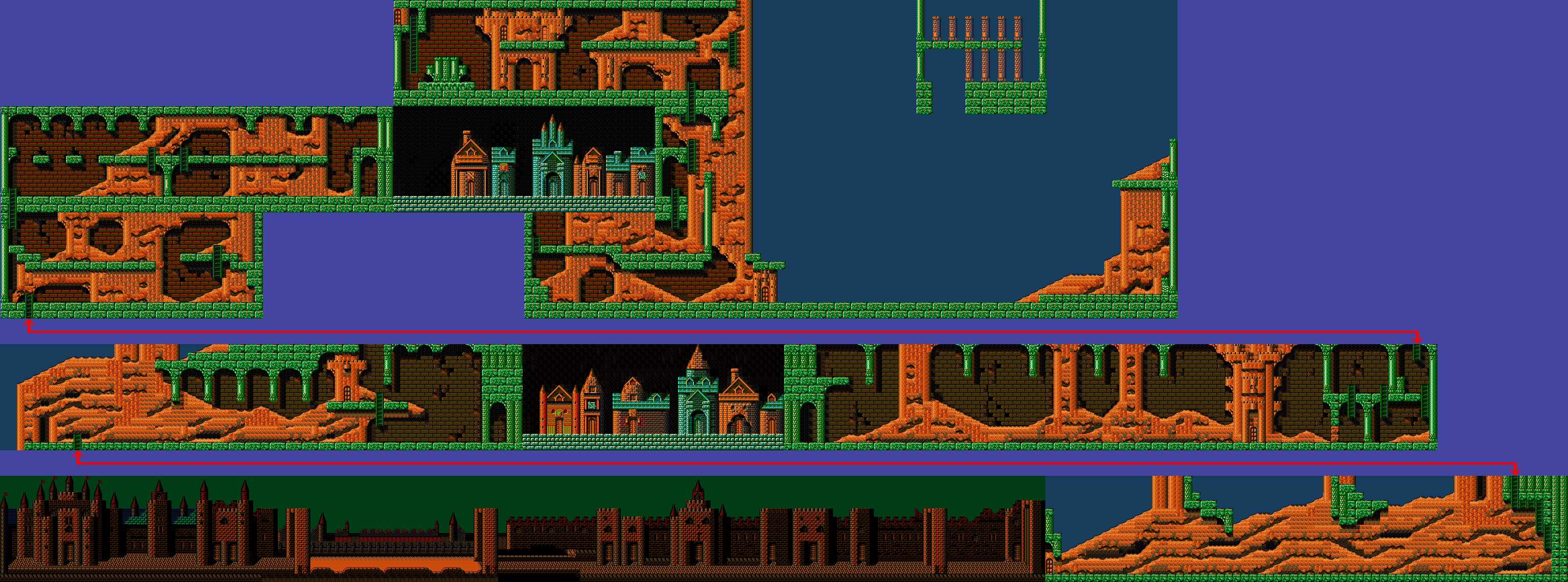 Faxanadu sur Nes : le plan condensé de la plaine (zone de départ)