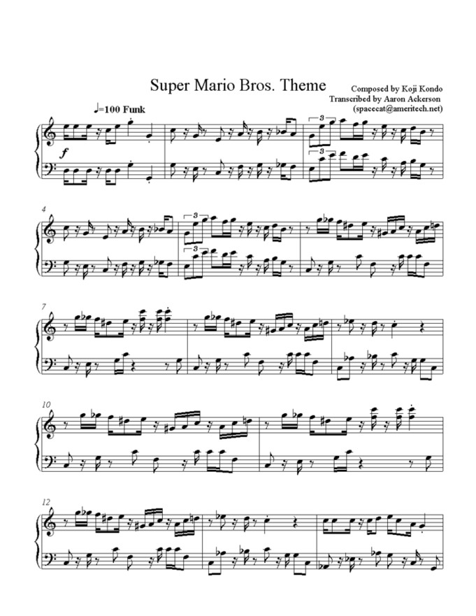 Super Mario Bros 1 sur nes : Les partitions