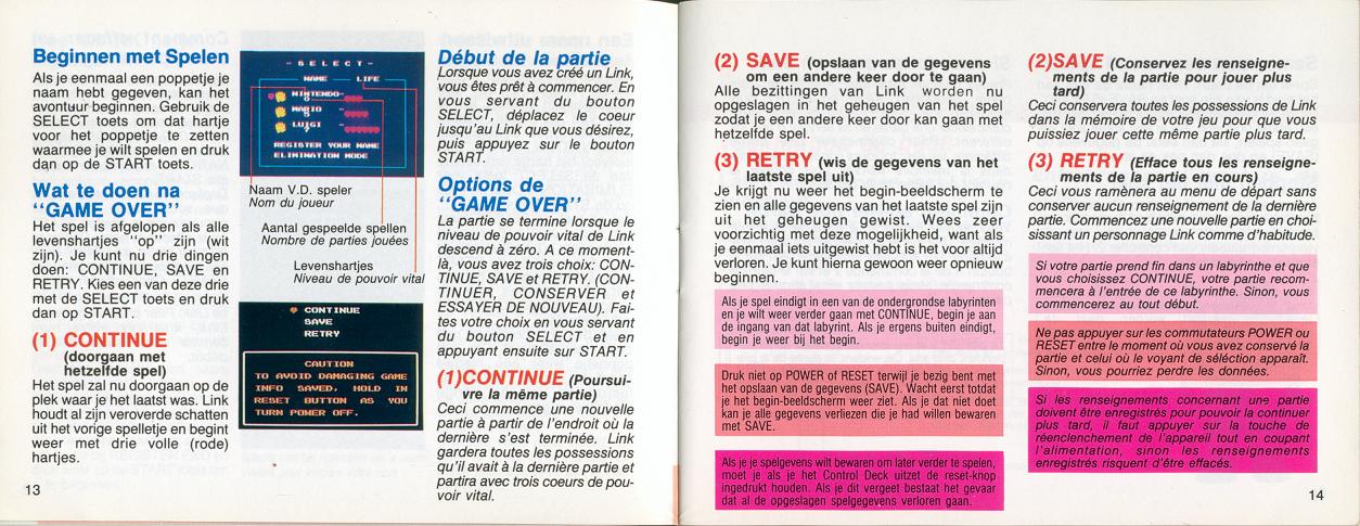 The adventure of Zelda sur Nes : La notice