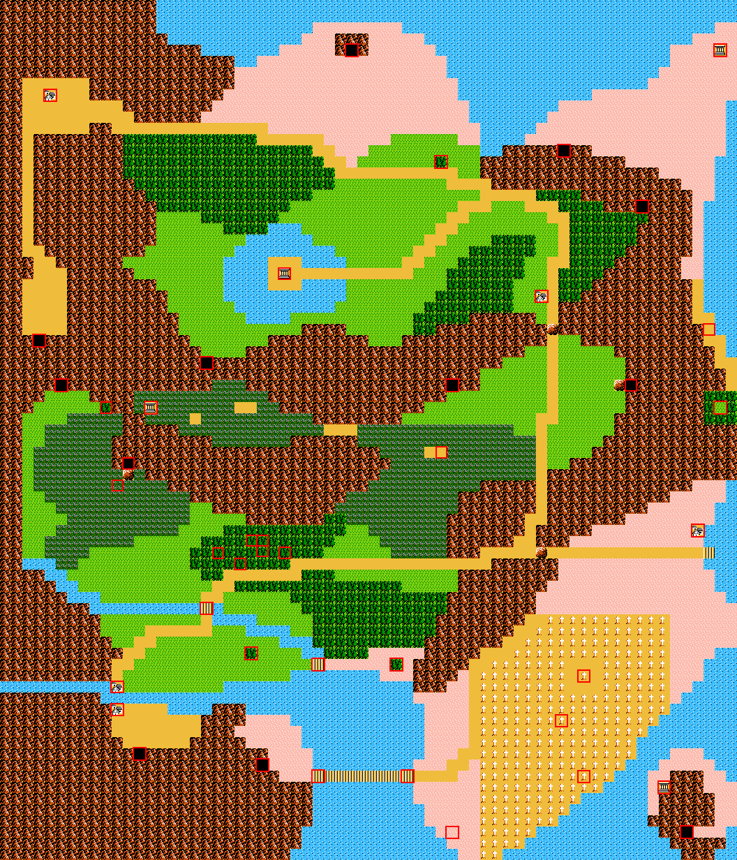 Les plans du monde Zelda 2 - The adventure of Link sur Nes : la carte de l'ouest d'Hyrule