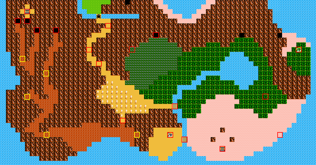Les plans du monde Zelda 2 - The adventure of Link sur Nes : la carte du sud-est d'Hyrule
