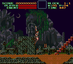 Super Castlevania 4 sur Super Nintendo - Niveau 1 : Jardins et Dépendances Super Castlevania 4 sur Super Nintendo - Niveau 1 : Jardins et Dépendances
