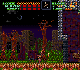 Super Castlevania 4 sur Super Nintendo - Niveau 1 : Jardins et Dépendances Super Castlevania 4 sur Super Nintendo - Niveau 1 : Jardins et Dépendances