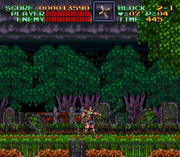 Super Castlevania 4 sur Super Nintendo - Niveau 2 : Cimetière, marécages et rivière Super Castlevania 4 sur Super Nintendo - Niveau 2 : Cimetière, marécages et rivière