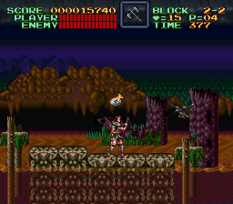Super Castlevania 4 sur Super Nintendo - Niveau 2 : Cimetière, marécages et rivière Super Castlevania 4 sur Super Nintendo - Niveau 2 : Cimetière, marécages et rivière