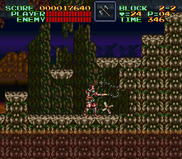 Super Castlevania 4 sur Super Nintendo - Niveau 2 : Cimetière, marécages et rivière Super Castlevania 4 sur Super Nintendo - Niveau 2 : Cimetière, marécages et rivière