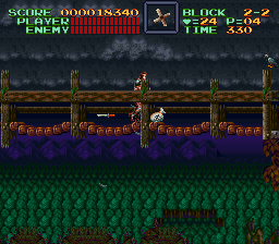 Super Castlevania 4 sur Super Nintendo - Niveau 2 : Cimetière, marécages et rivière Super Castlevania 4 sur Super Nintendo - Niveau 2 : Cimetière, marécages et rivière