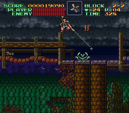 Super Castlevania 4 sur Super Nintendo - Niveau 2 : Cimetière, marécages et rivière Super Castlevania 4 sur Super Nintendo - Niveau 2 : Cimetière, marécages et rivière