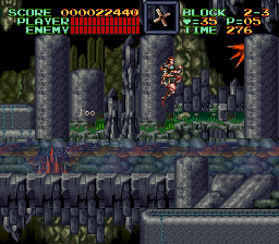Super Castlevania 4 sur Super Nintendo - Niveau 2 : Cimetière, marécages et rivière Super Castlevania 4 sur Super Nintendo - Niveau 2 : Cimetière, marécages et rivière