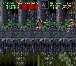 Super Castlevania 4 sur Super Nintendo - Niveau 2 : Cimetière, marécages et rivière Super Castlevania 4 sur Super Nintendo - Niveau 2 : Cimetière, marécages et rivière