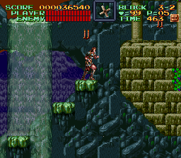 Super Castlevania 4 sur Super Nintendo - Niveau 3 : Grottes, Cascades et cité engloutie Super Castlevania 4 sur Super Nintendo - Niveau 3 : Grottes, Cascades et cité engloutie