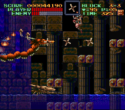 Super Castlevania 4 sur Super Nintendo - Niveau 3 : Grottes, Cascades et cité engloutie Super Castlevania 4 sur Super Nintendo - Niveau 3 : Grottes, Cascades et cité engloutie
