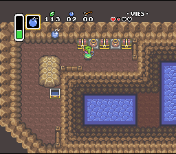 Première utilisation des bombes et premier 1/4 de coeur Soluce de Zelda 3 a Link to the Past sur Super Nes : Avant le palais du premier médaillon (gba, Snes, super nintendo)