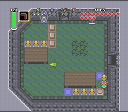 Le levier du haut n'ouvre pas la porte. Soluce de Zelda 3 a Link to the Past sur Super Nes : Le village des Bandits, quatrième cristal (gba, Snes, super nintendo)