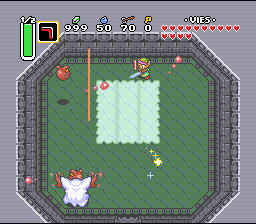 Un combat acharné que Link gagnera par KO ! Soluce de Zelda 3 a Link to the Past sur Super Nes : Le village des Bandits, quatrième cristal (gba, Snes, super nintendo)
