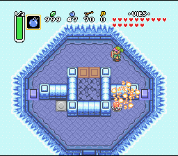 هذه الحركة تنجح دائماً إذا أسرعت. Soluce de Zelda 3 a Link to the Past sur Super Nes : قصر الجليد، البلورة الخامسة (gba, Snes, super nintendo)