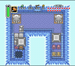 قفاز التيتان يظهر كامل فائدته هنا. Soluce de Zelda 3 a Link to the Past sur Super Nes : قصر الجليد، البلورة الخامسة (gba, Snes, super nintendo)